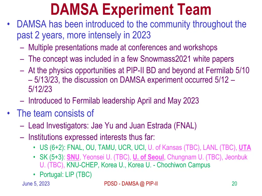 damsa experiment team damsa has been introduced