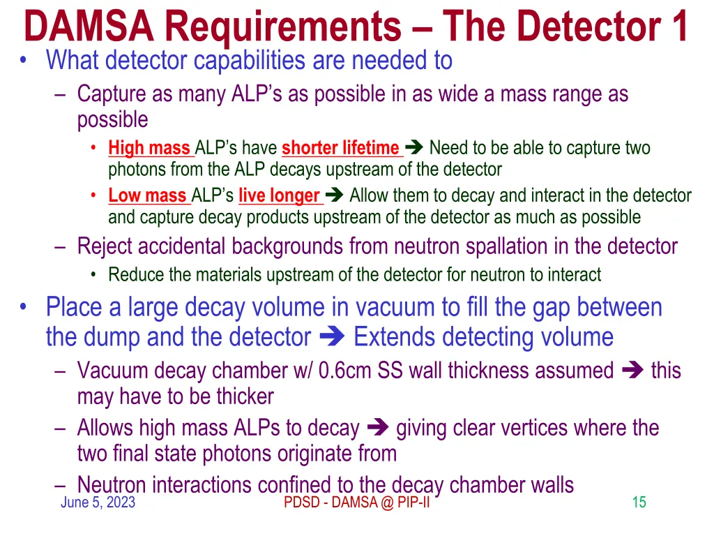 damsa requirements the detector 1 what detector