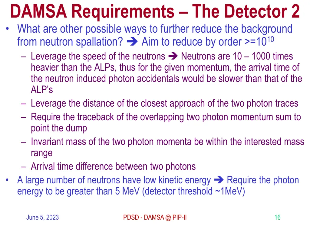 damsa requirements the detector 2 what are other