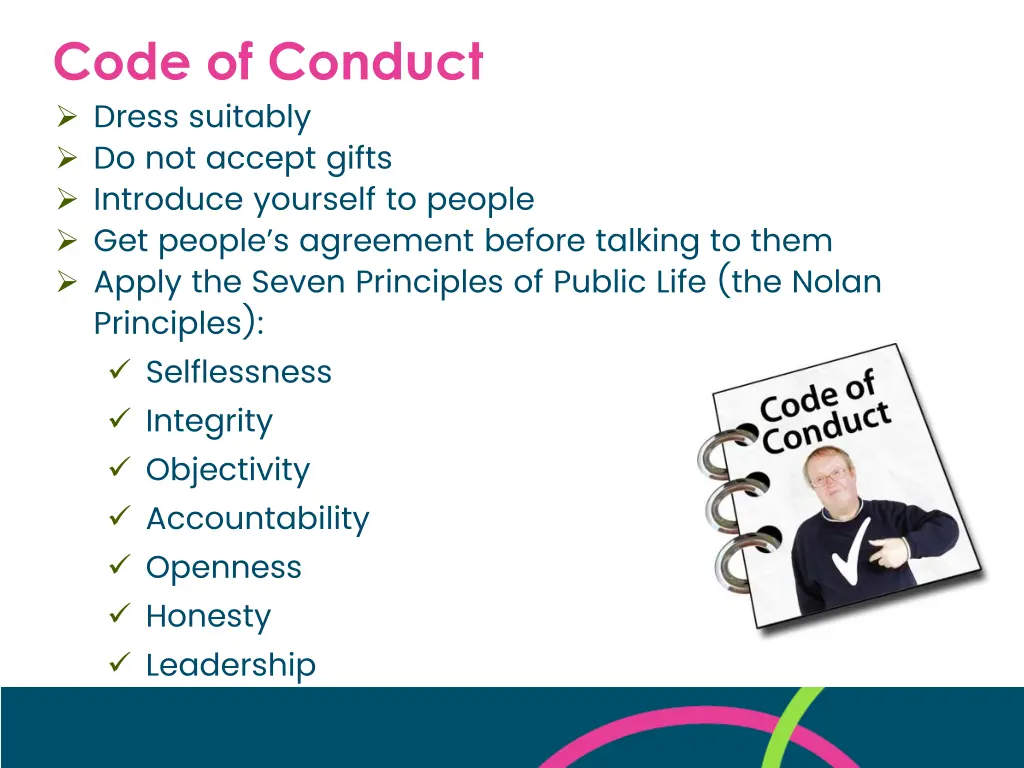 code of conduct dress suitably do not accept