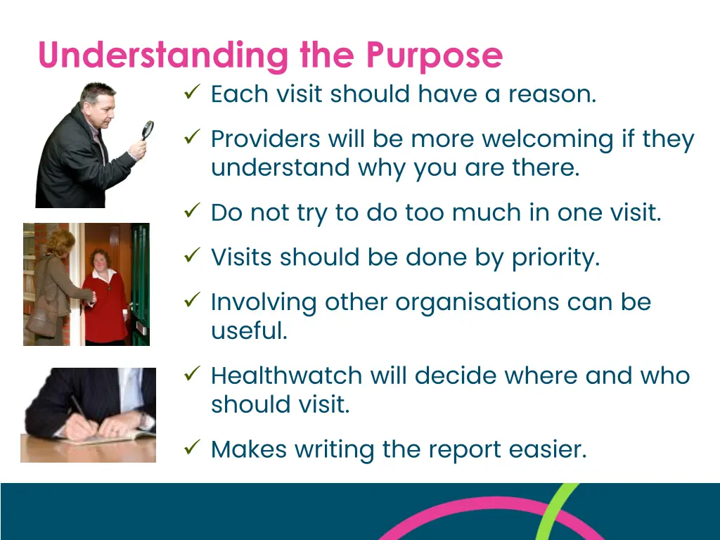 understanding the purpose each visit should have