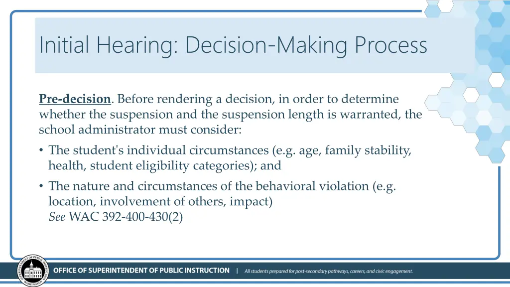 initial hearing decision making process