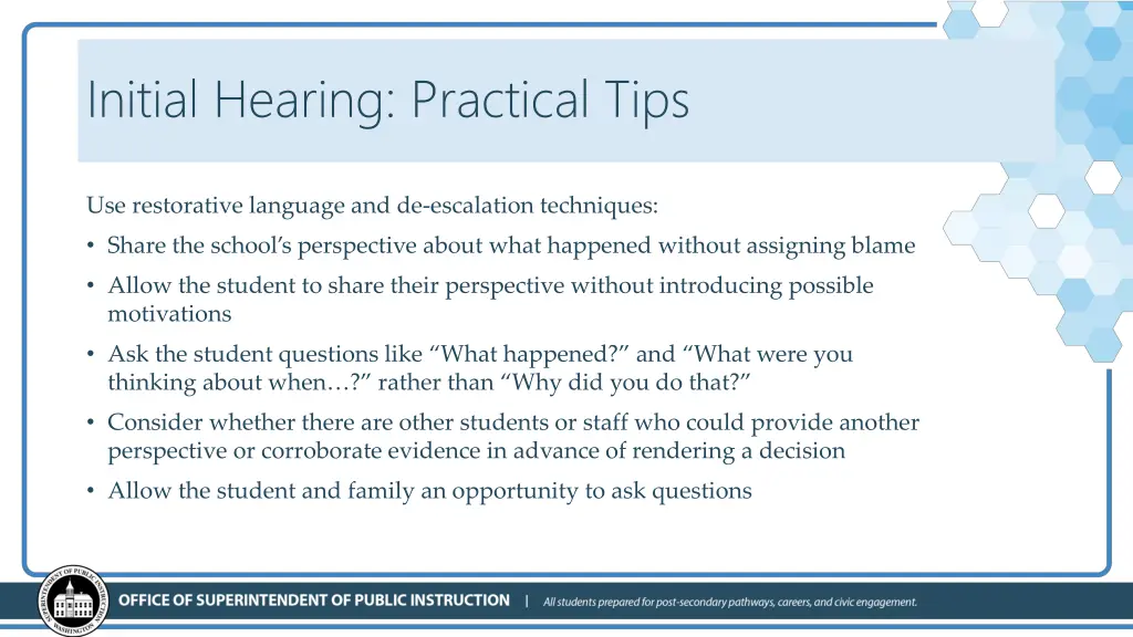 initial hearing practical tips