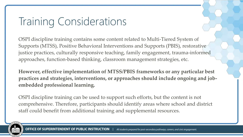 training considerations