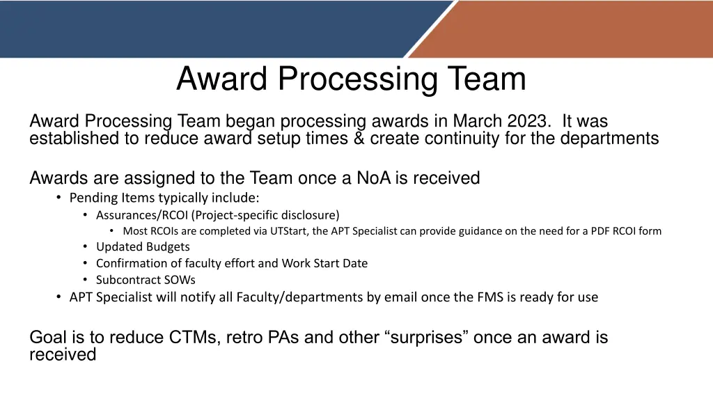 award processing team