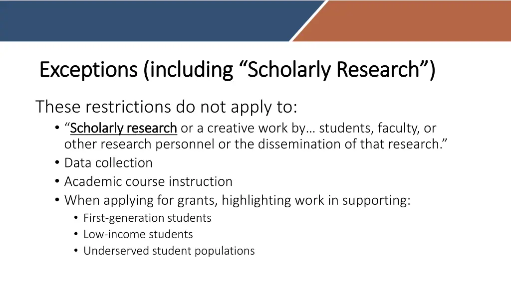 exceptions including scholarly research