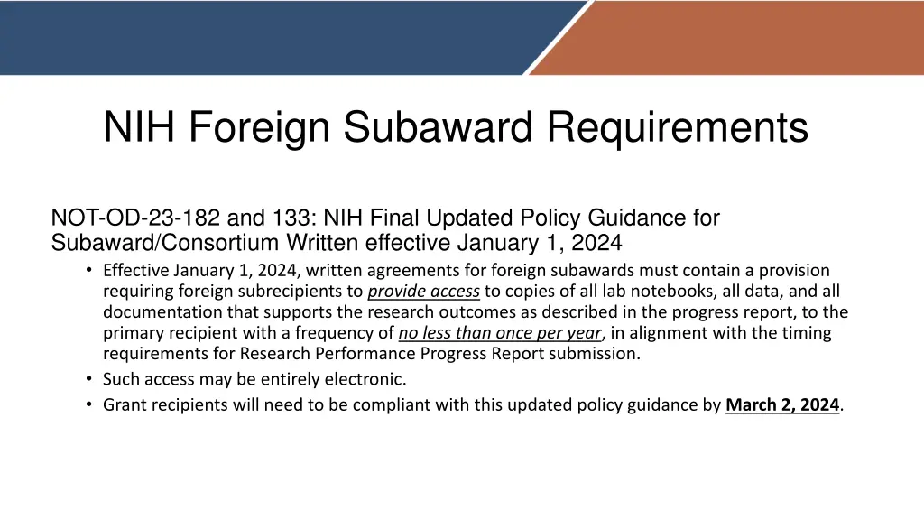 nih foreign subaward requirements 1