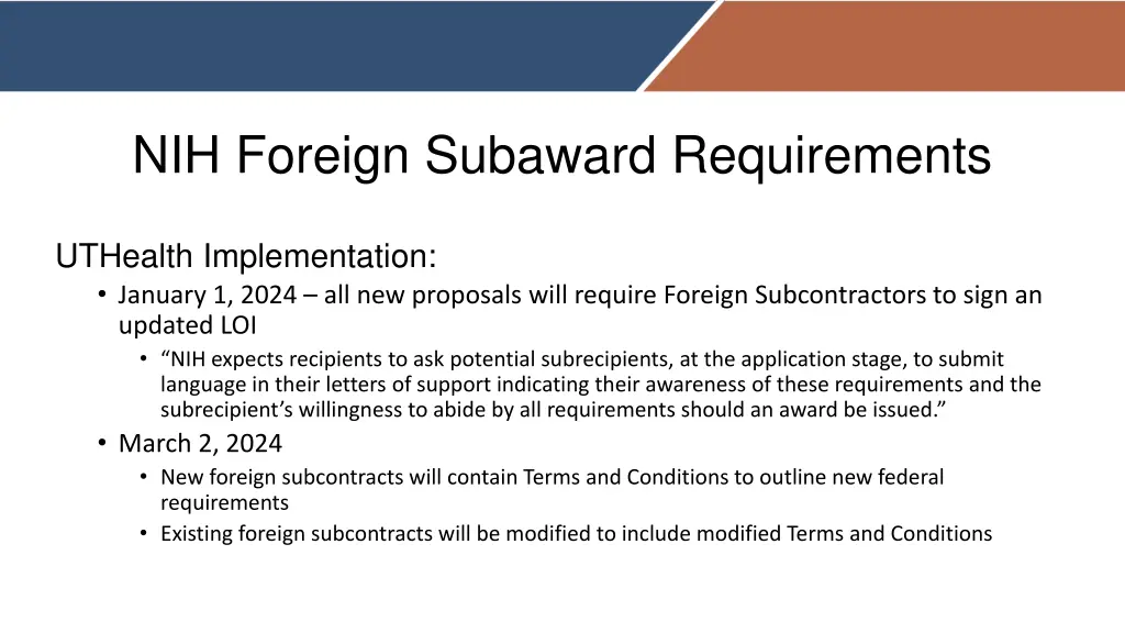 nih foreign subaward requirements 2