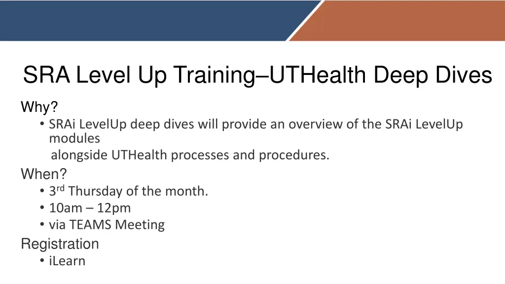 sra level up training uthealth deep dives 1