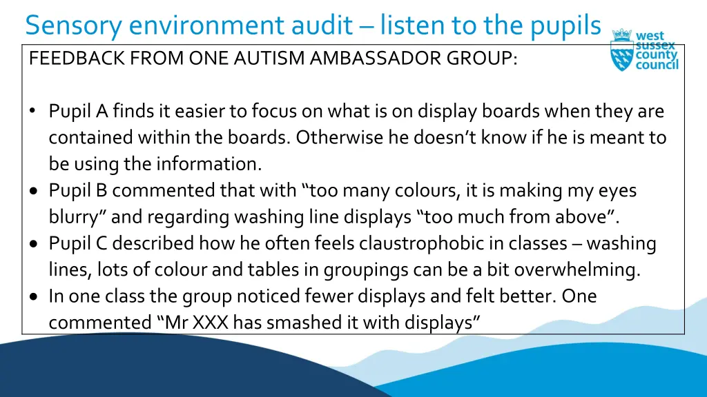 sensory environment audit listen to the pupils