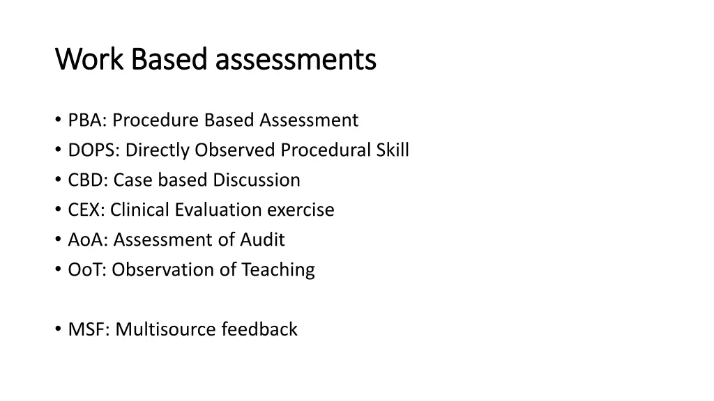 work based assessments work based assessments