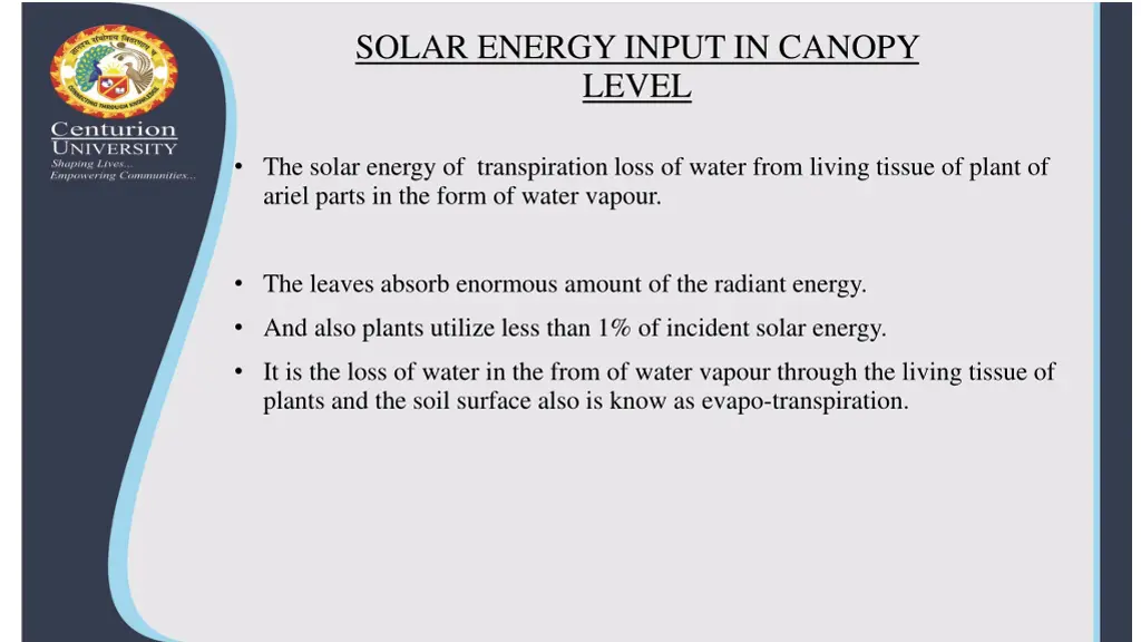 solar energy input in canopy level