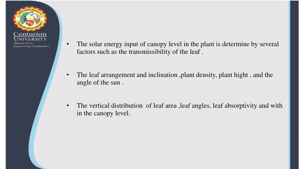 the solar energy input of canopy level