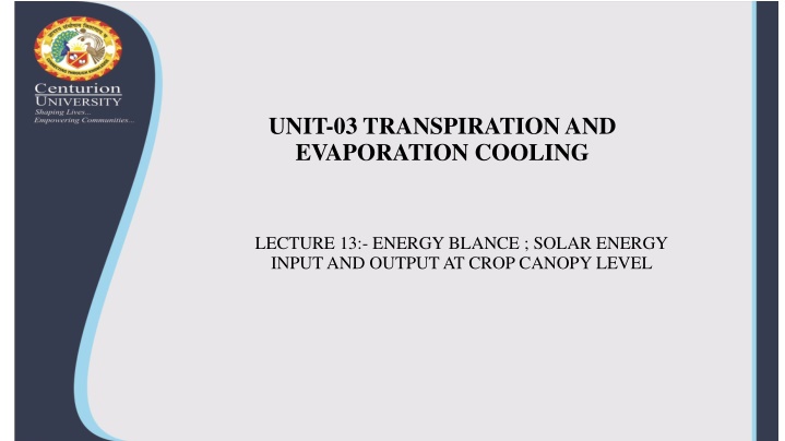 unit 03 transpiration and evaporation cooling