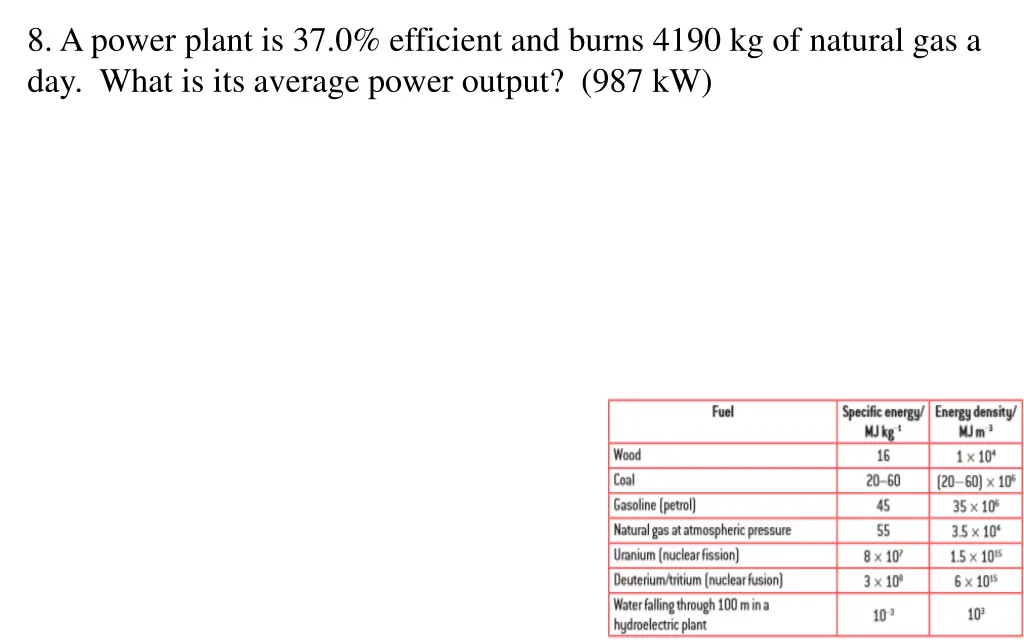 8 a power plant is 37 0 efficient and burns 4190