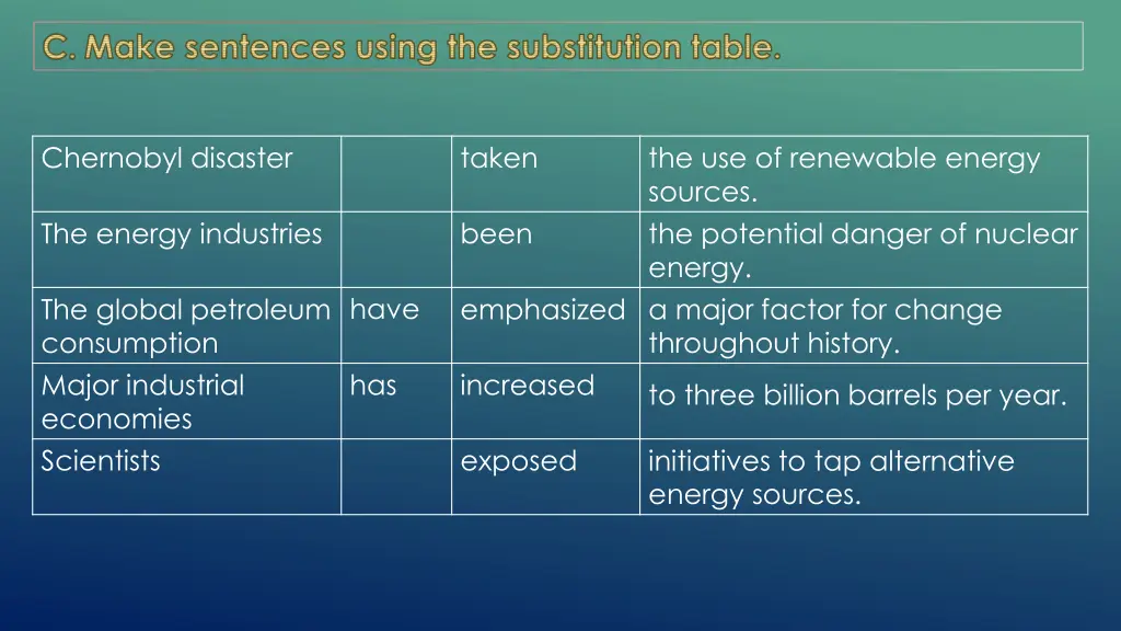 c make sentences using the substitution table