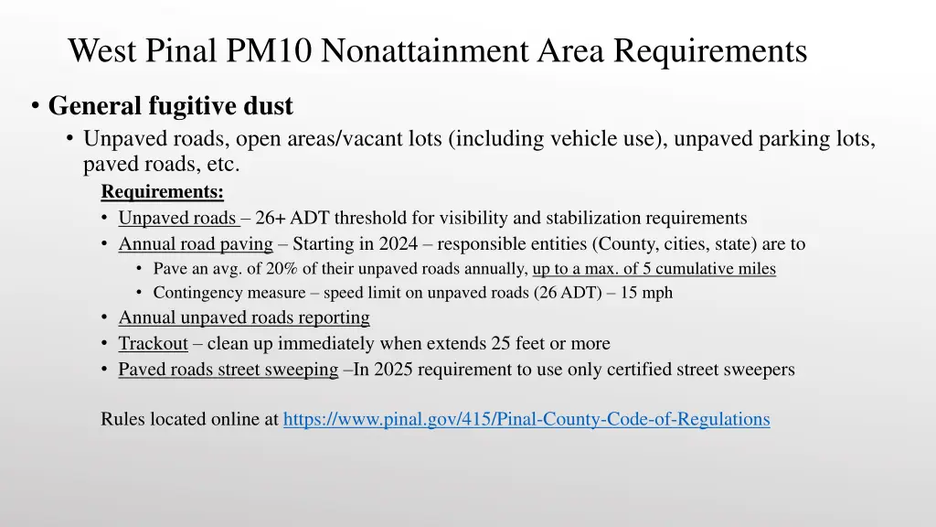 west pinal pm10 nonattainment area requirements