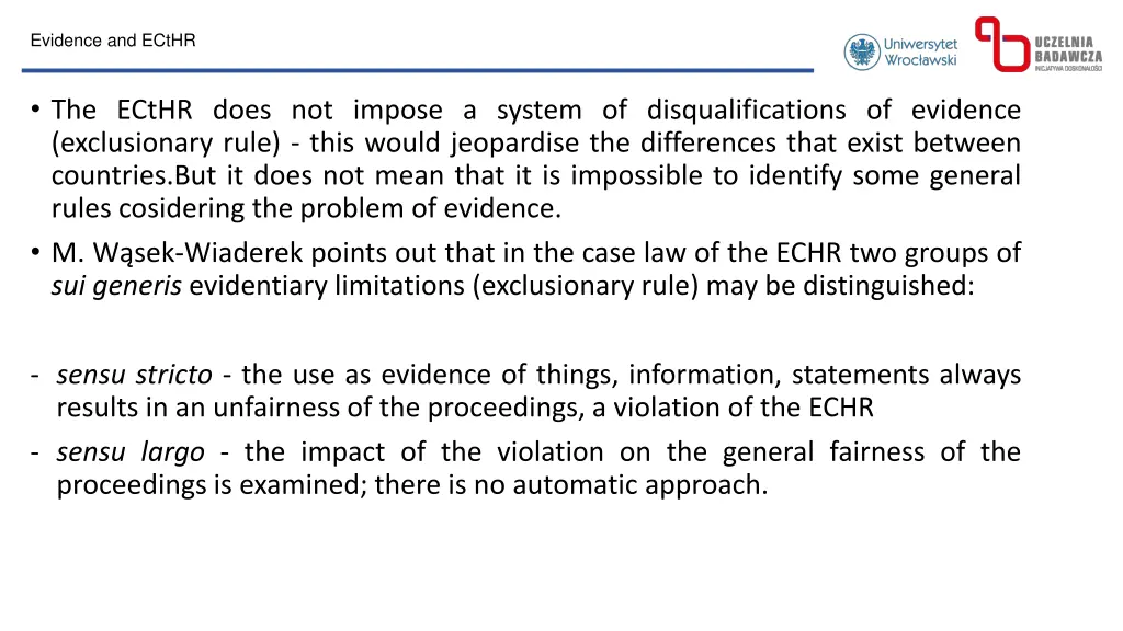 evidence and ecthr 2