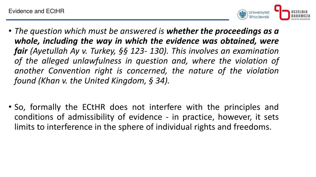 evidence and ecthr