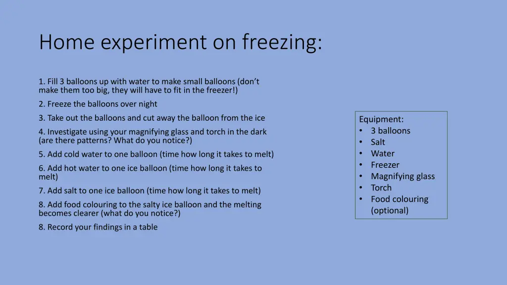 home experiment on freezing