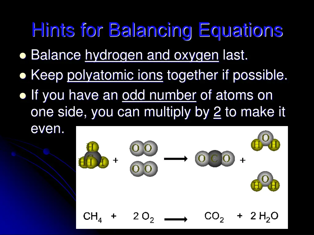 hints for balancing equations