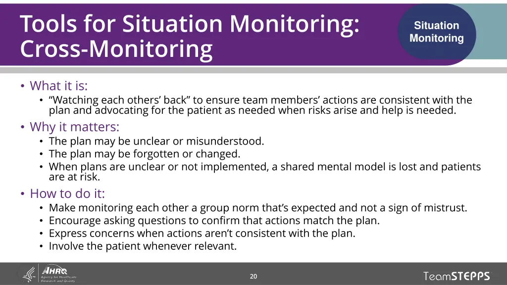 tools for situation monitoring cross monitoring