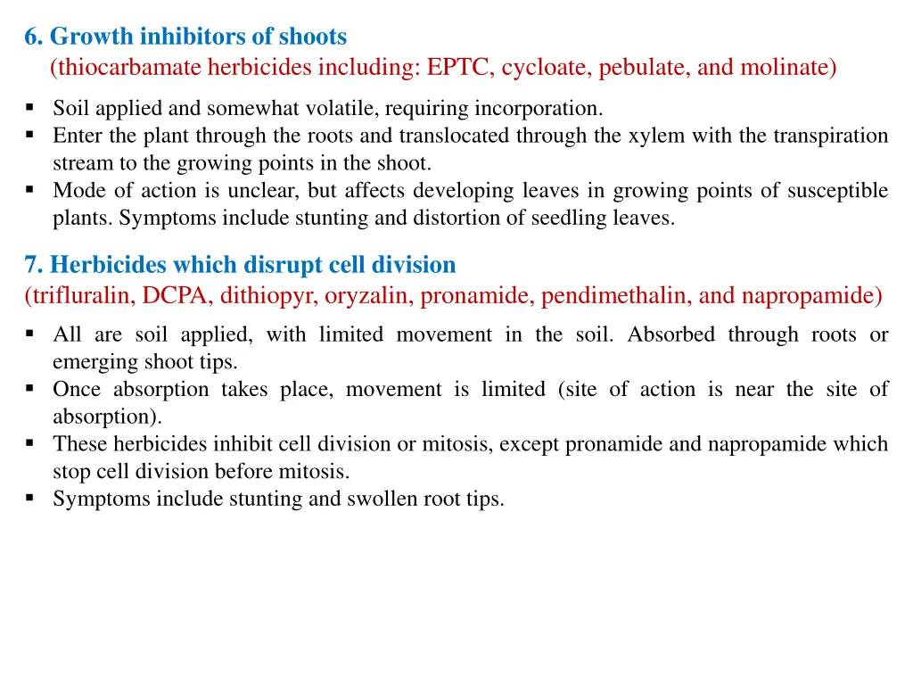 6 growth inhibitors of shoots thiocarbamate