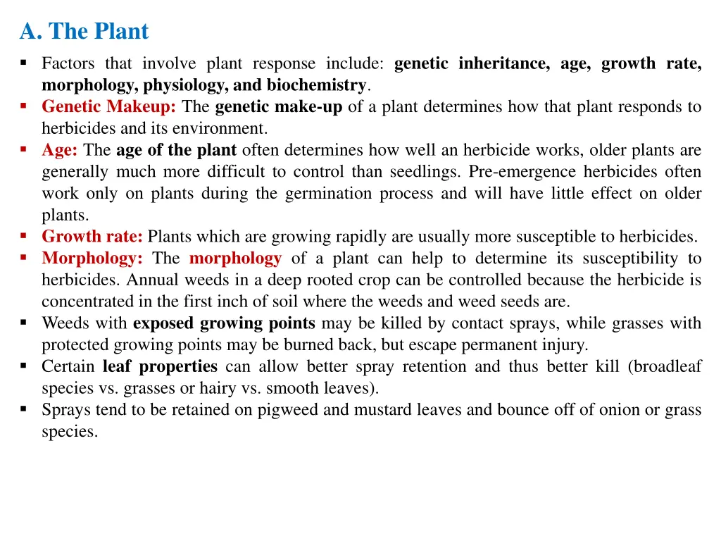 a the plant factors that involve plant response