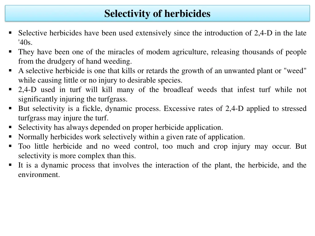 selectivity of herbicides