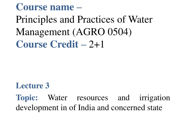 course name principles and practices of water