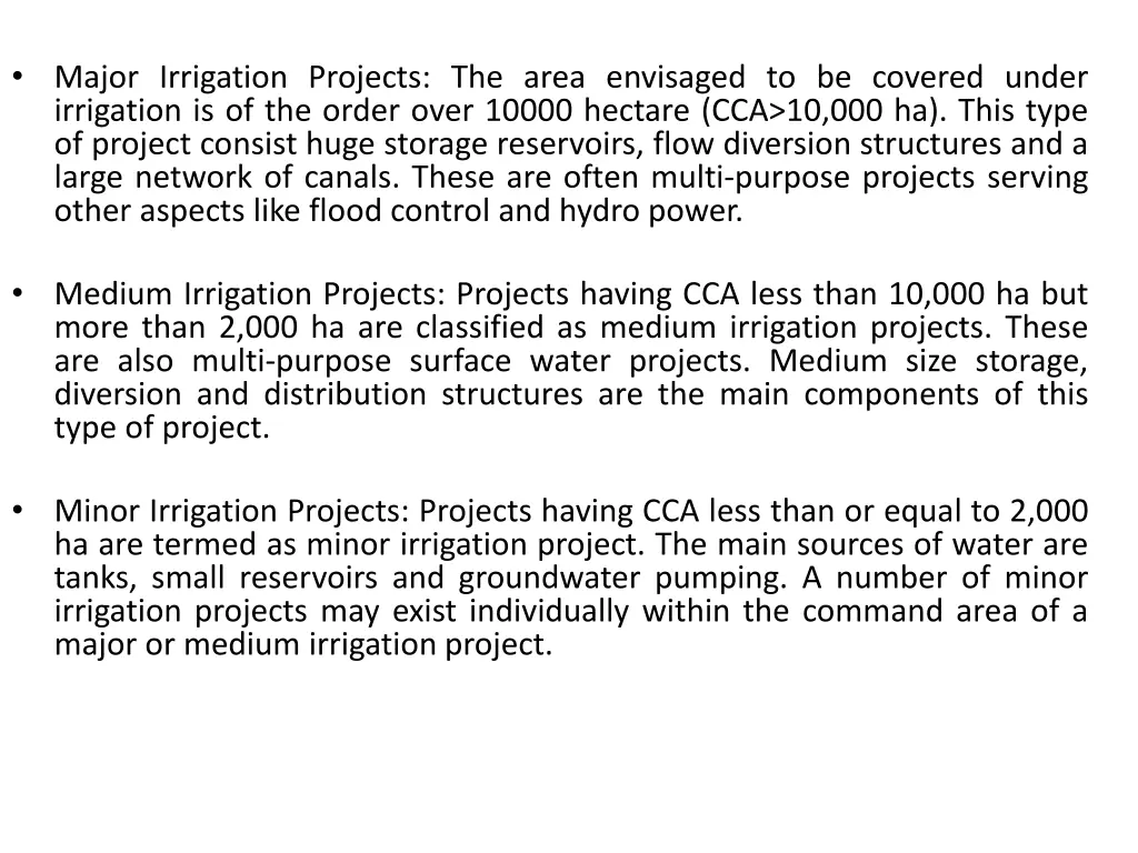 major irrigation projects the area envisaged