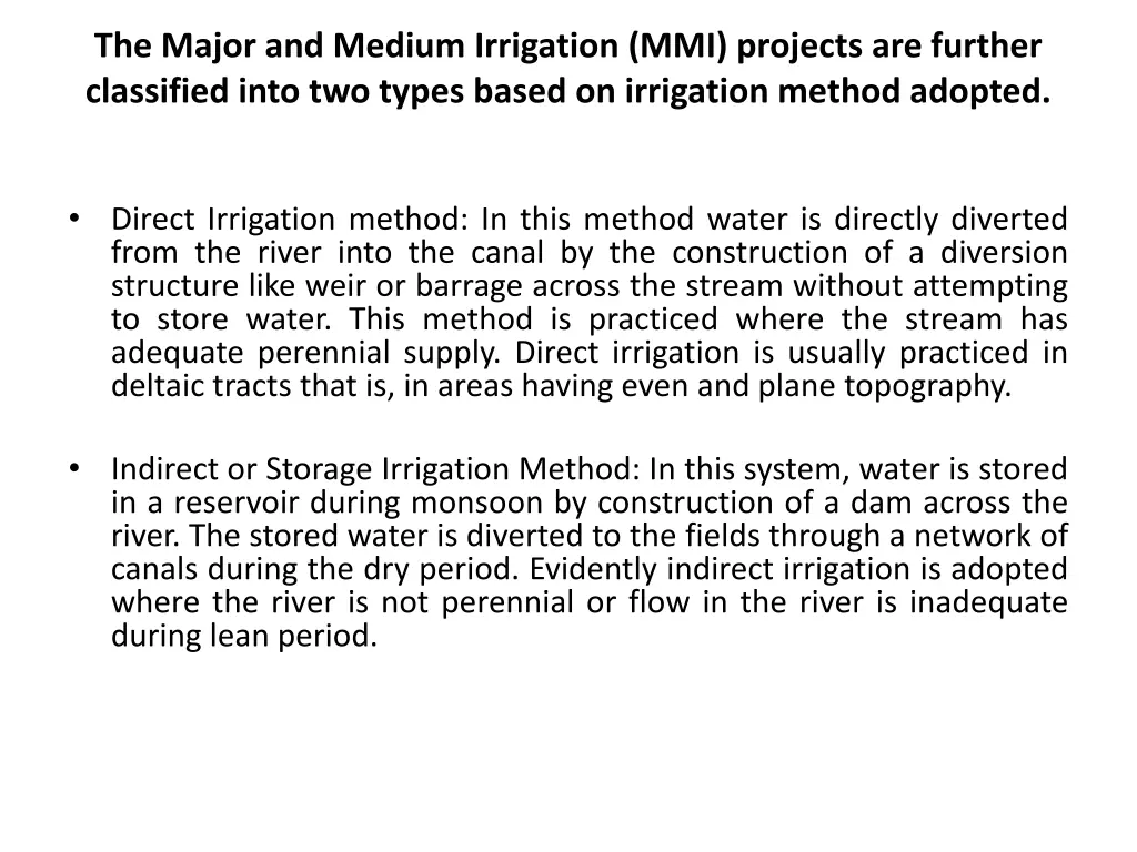 the major and medium irrigation mmi projects