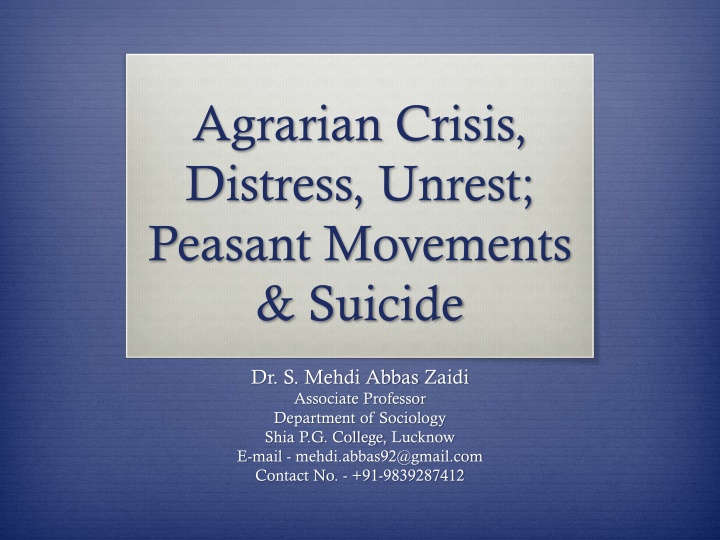 agrarian crisis distress unrest peasant movements