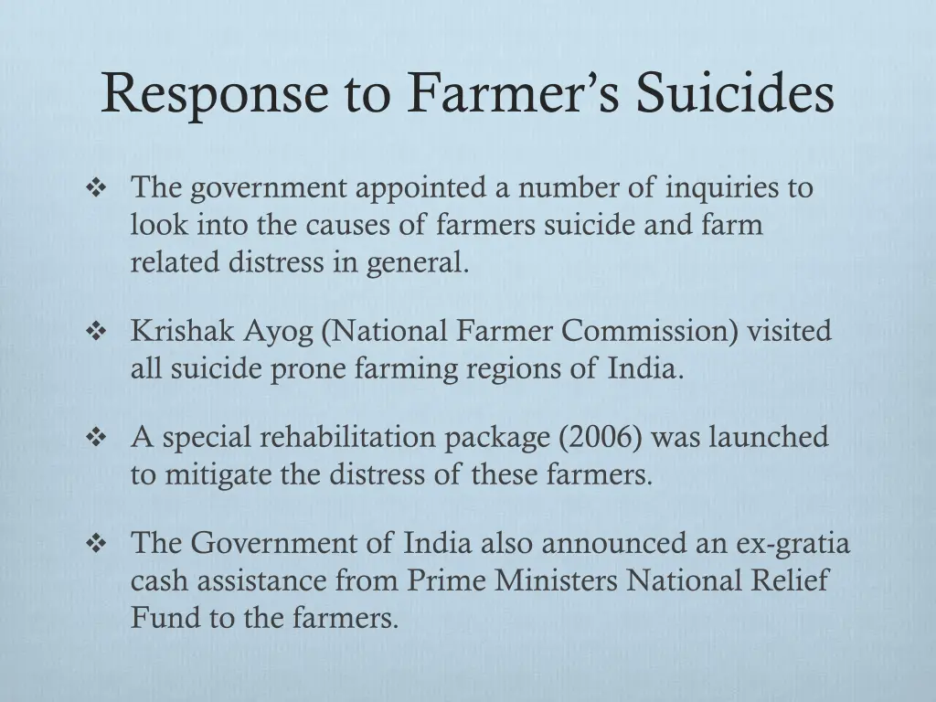 response to farmer s suicides
