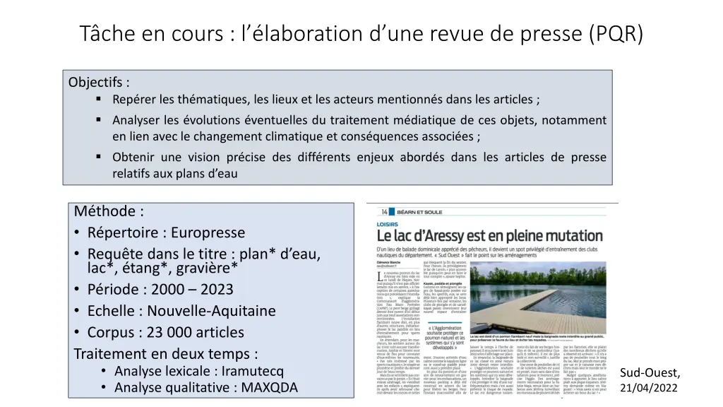 t che en cours l laboration d une revue de presse