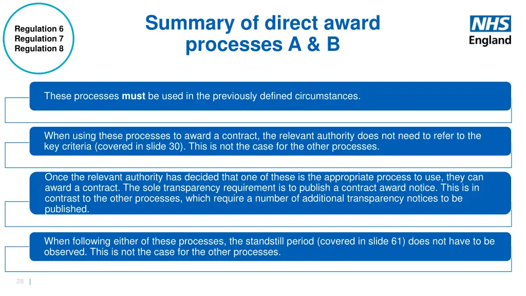 summary of direct award processes a b