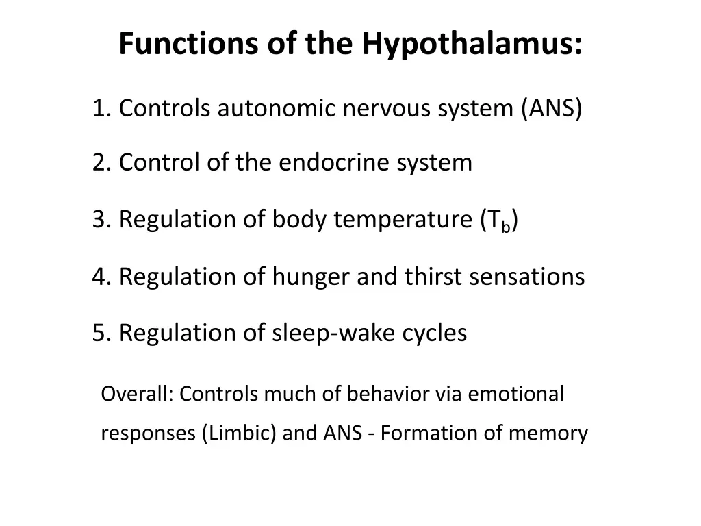 functions of the hypothalamus