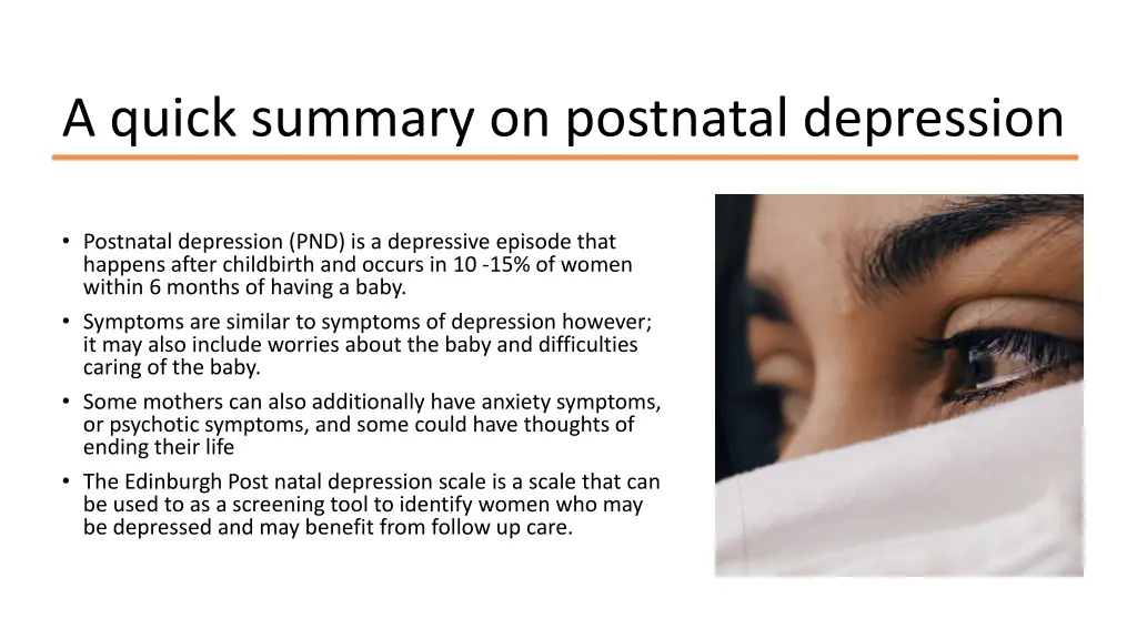 a quick summary on postnatal depression
