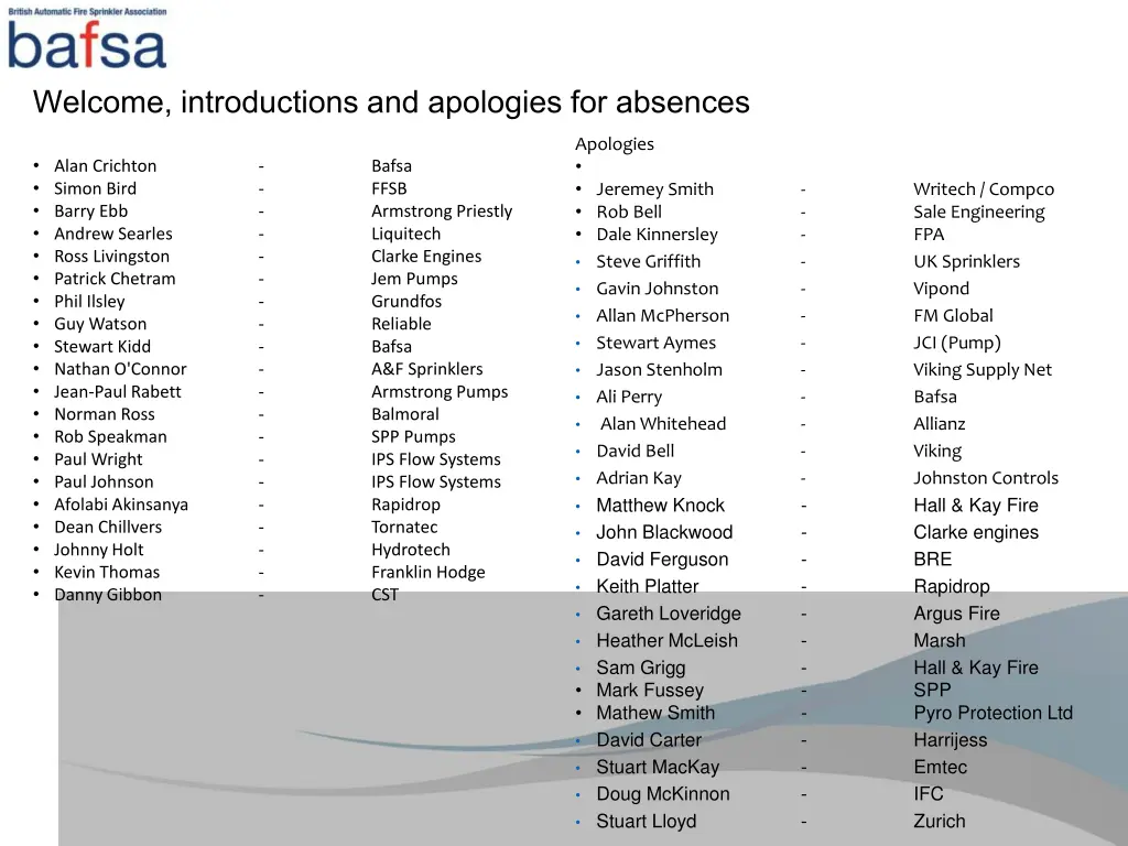 welcome introductions and apologies for absences