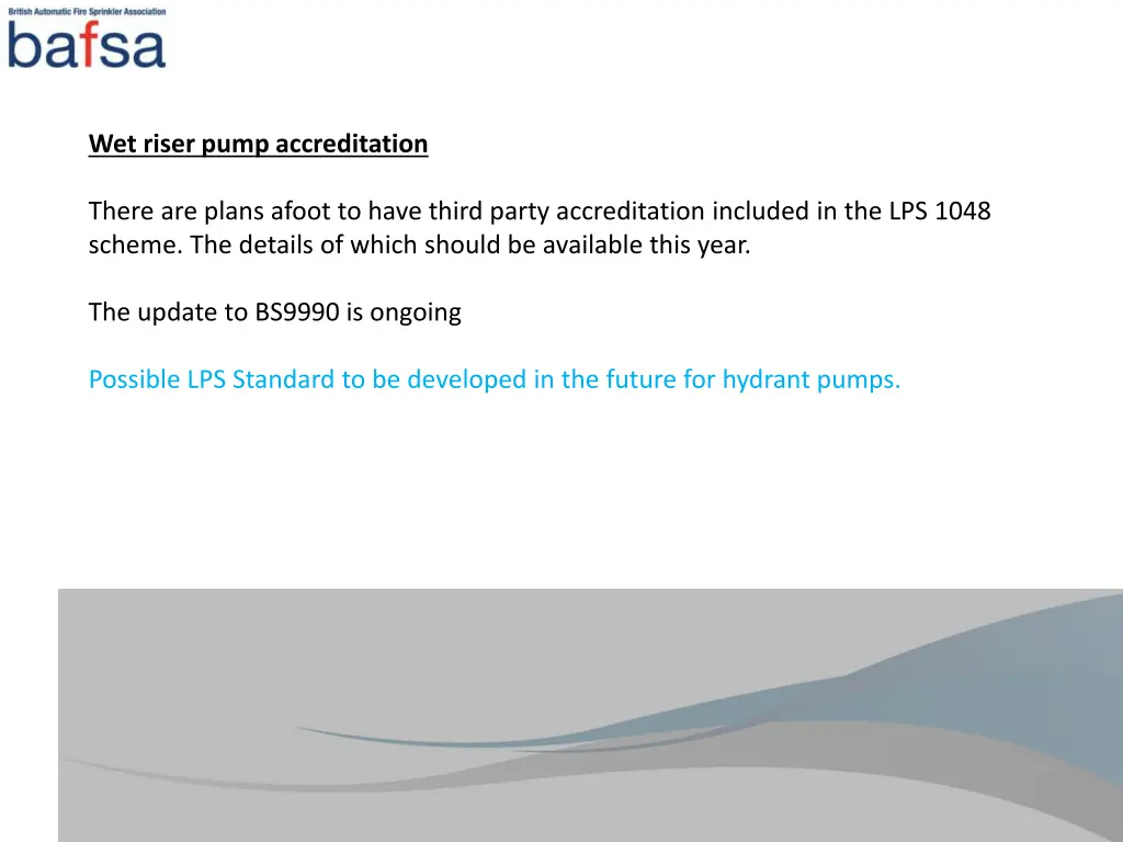 wet riser pump accreditation