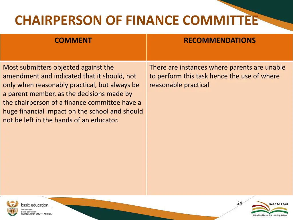 chairperson of finance committee