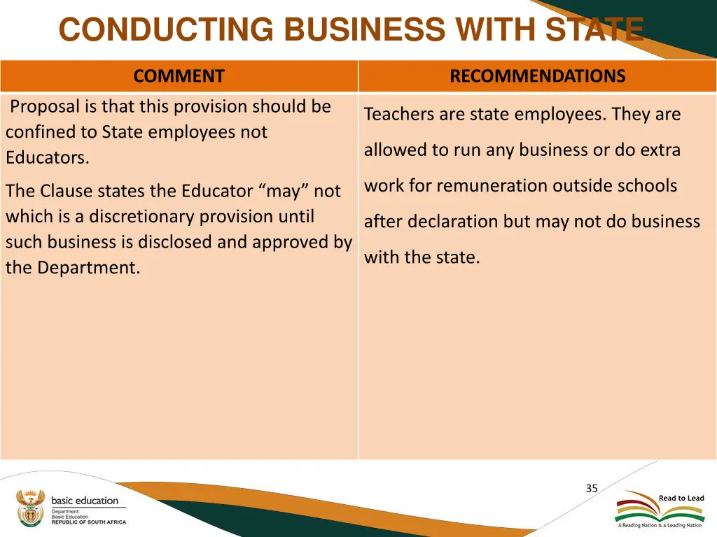 conducting business with state