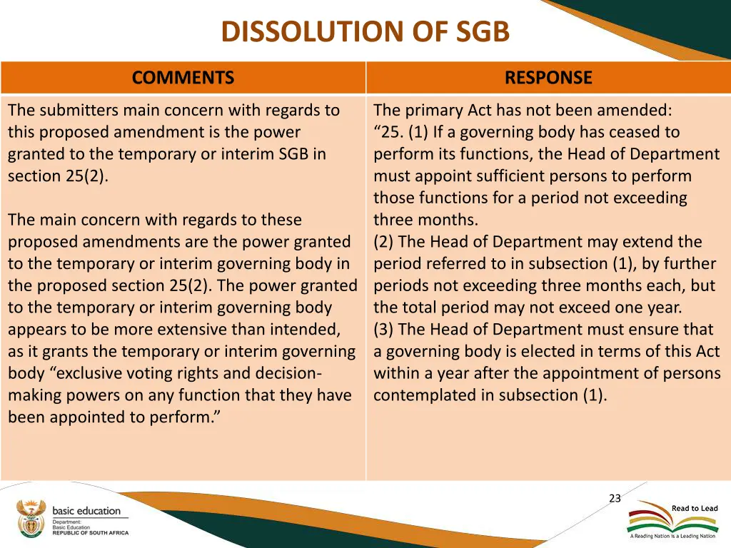 dissolution of sgb