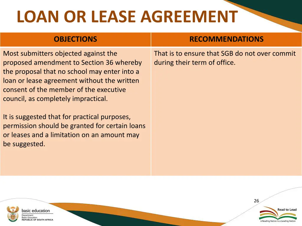 loan or lease agreement