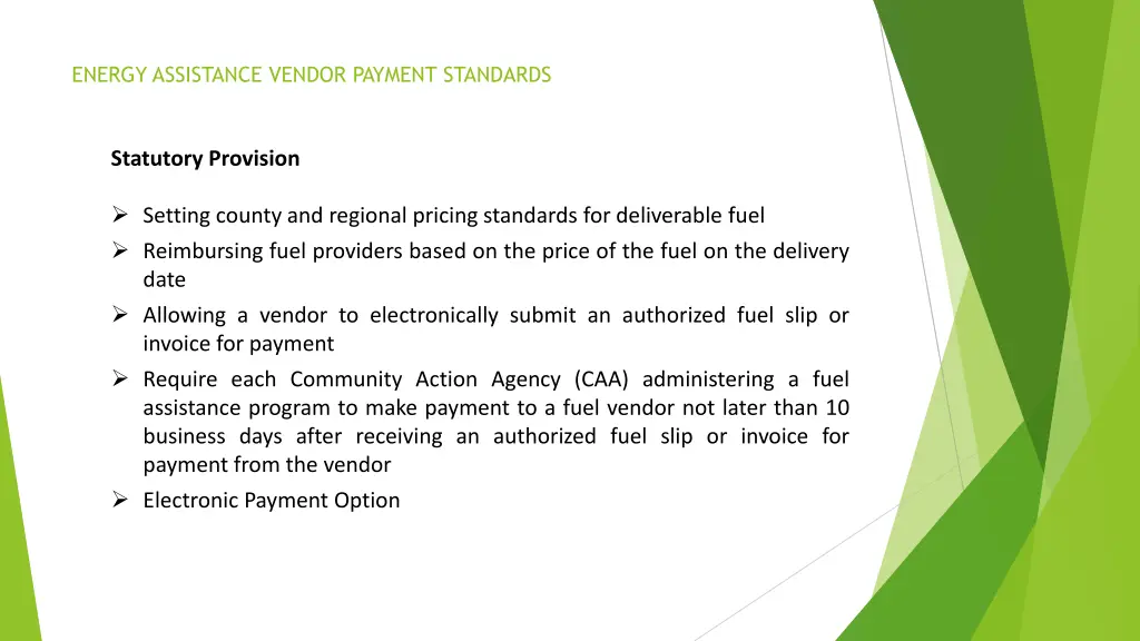 energy assistance vendor payment standards