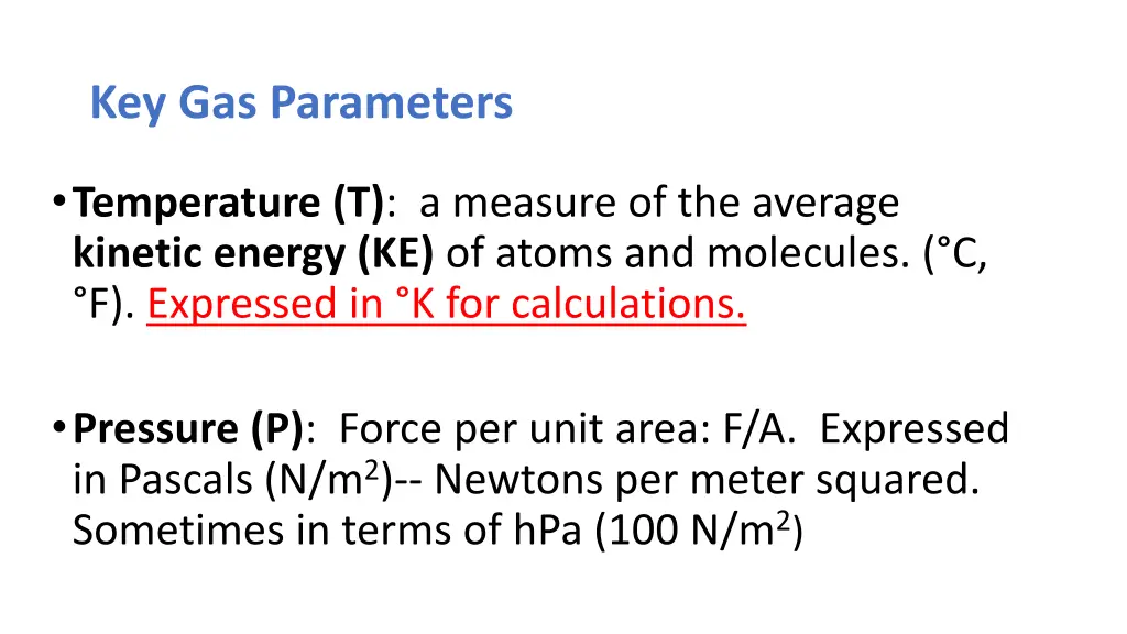 key gas parameters