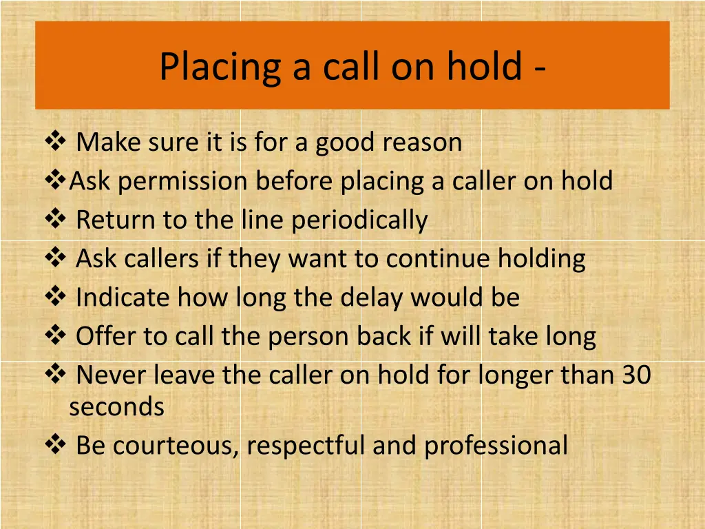 placing a call on hold