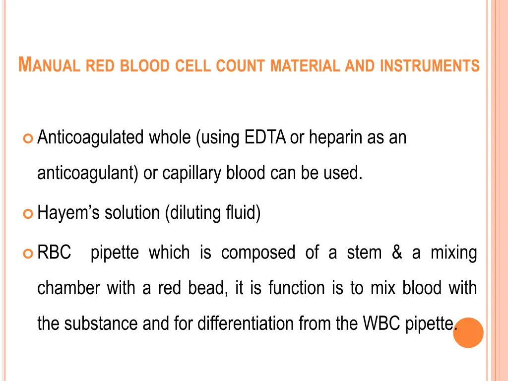 m anual red blood cell count material