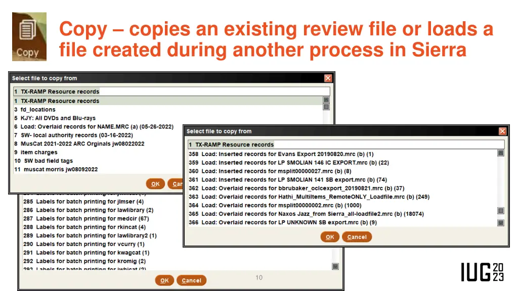 copy copies an existing review file or loads