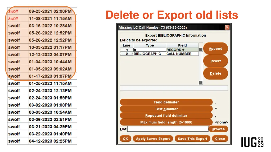 delete or export old lists